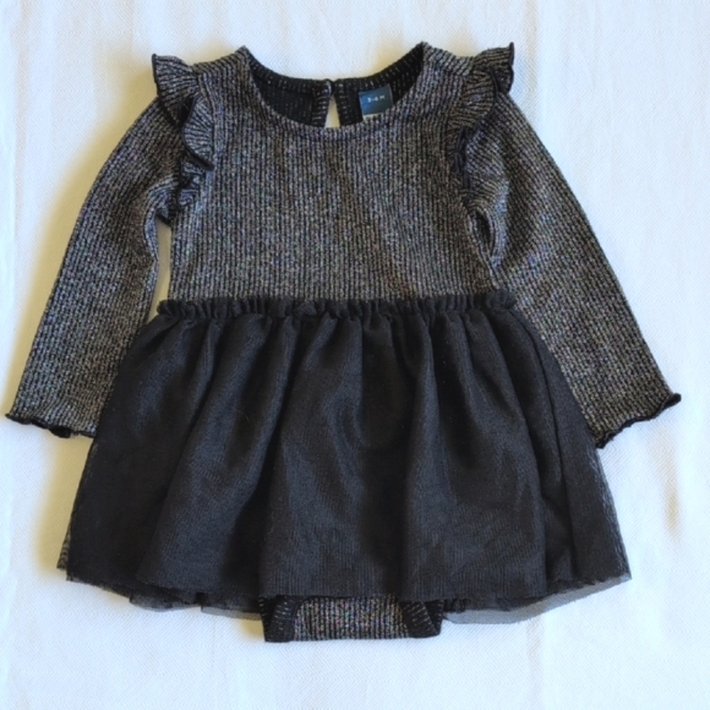 old navy black metallic ribbed tutu bodysuit dress 3-6 months baby girl
